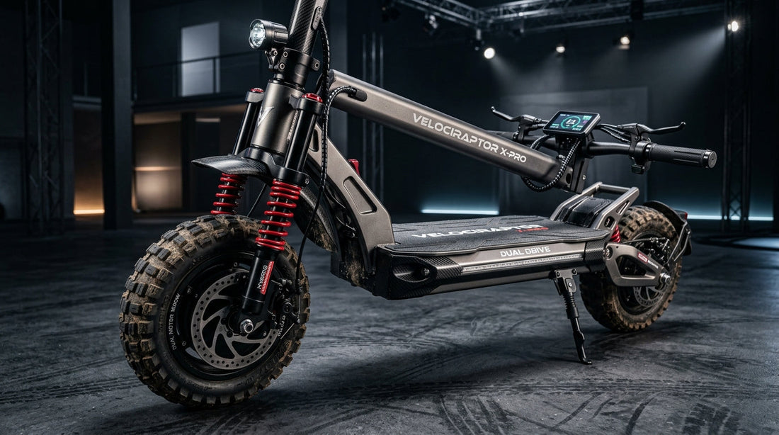 Potężna, sportowa hulajnoga elektryczna premium typu off-road z podwójnym silnikiem i terenowymi oponami