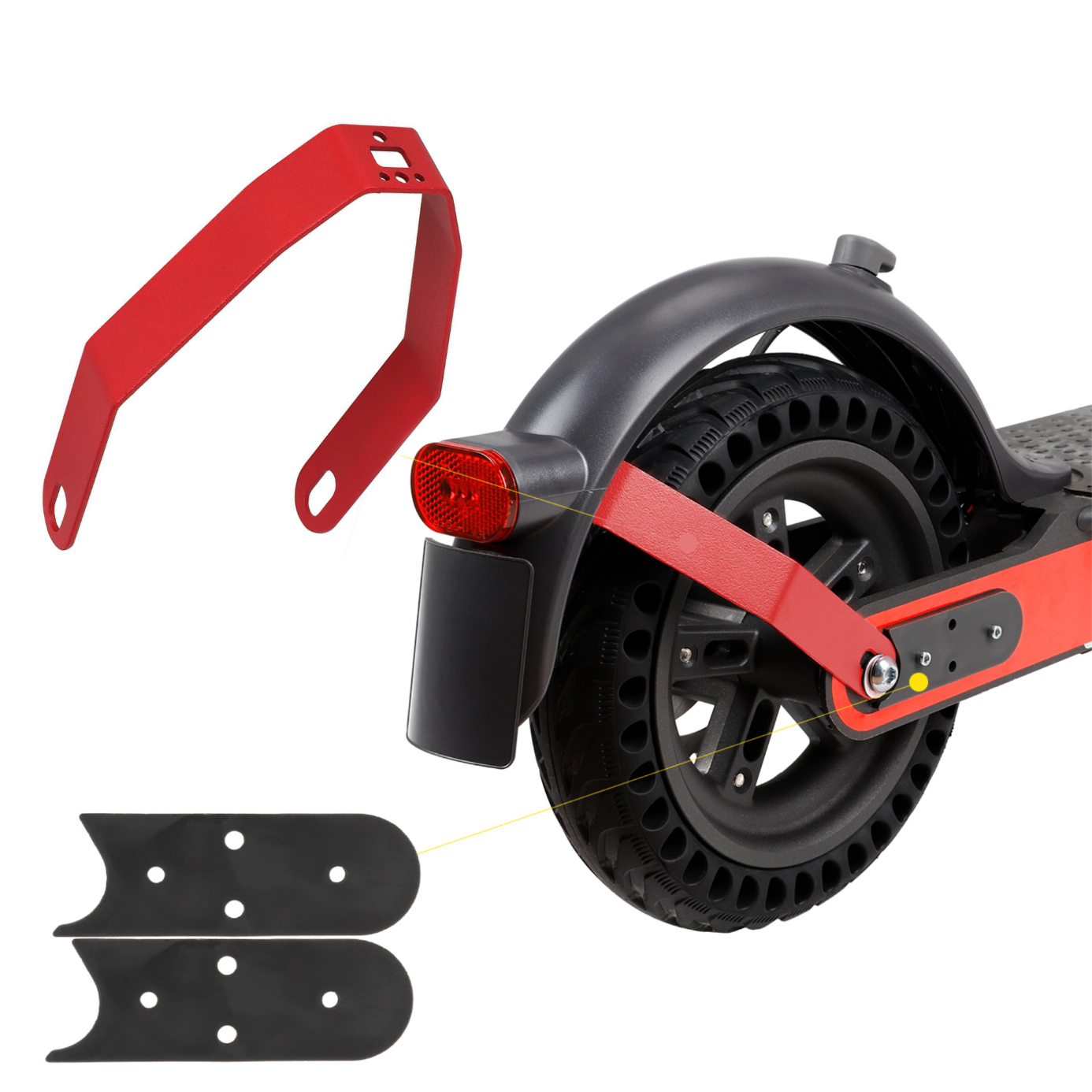 Stalowy, Czerwony wspornik błotnika do Xiaomi M365 / Pro, Motus Scooty 8.5